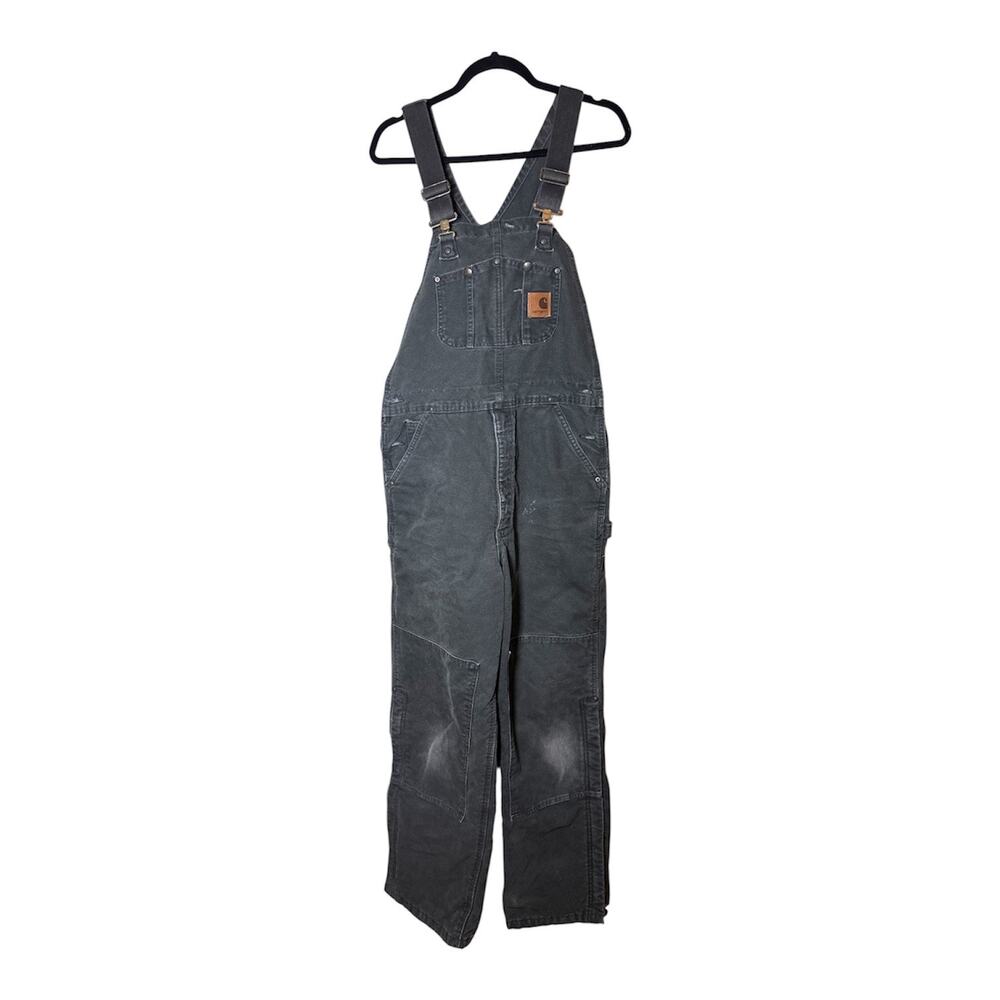 Carhartt R27 MOS Quilt-Lined Duck Bib Overalls Moss Green Double Knee 34x32